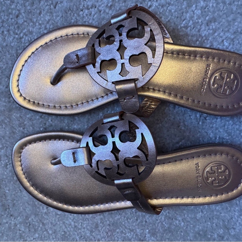 Tory Burch Metallic Gold and Dark Brown Sandals